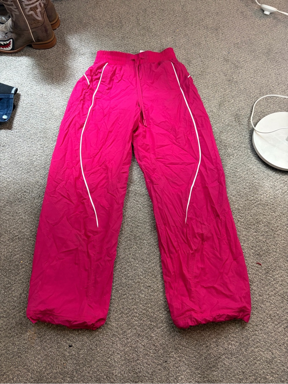 Lululemon License To Train Hot Pink Windbreaker Track Pants with White Piping